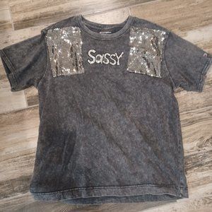 Champion Sassy Bling Black Crew Neck T-Shirt Size Large Distressed